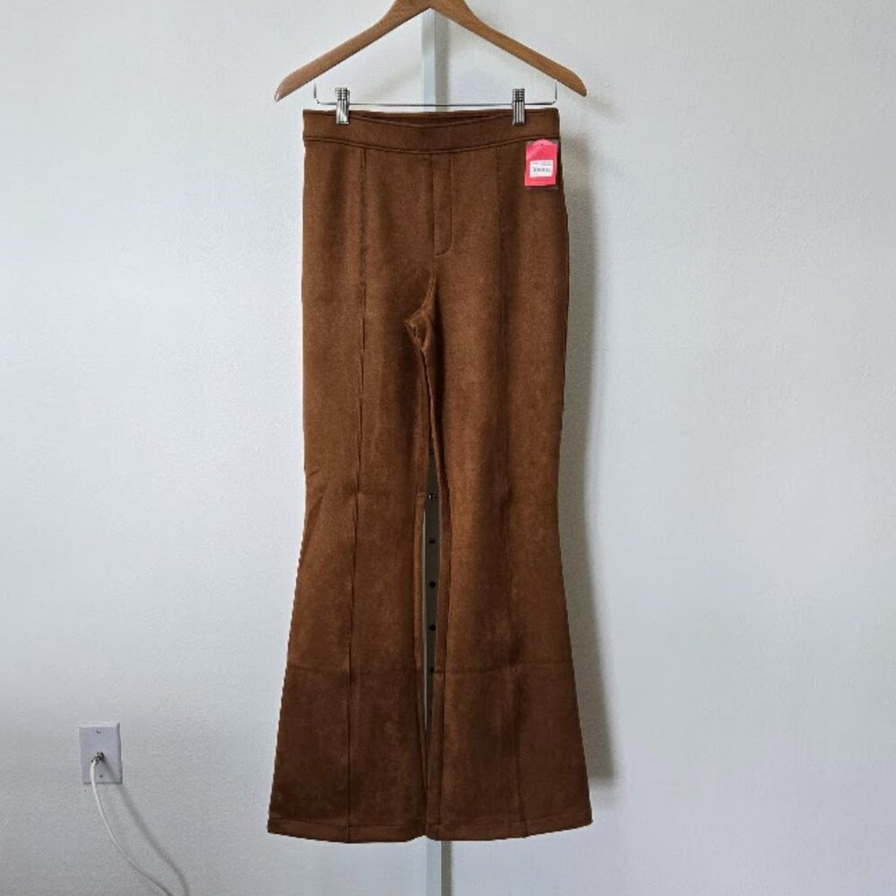SPANX Faux Suede Flare women's Pants rich caramel Size L  NEW - Picture 2 of 9
